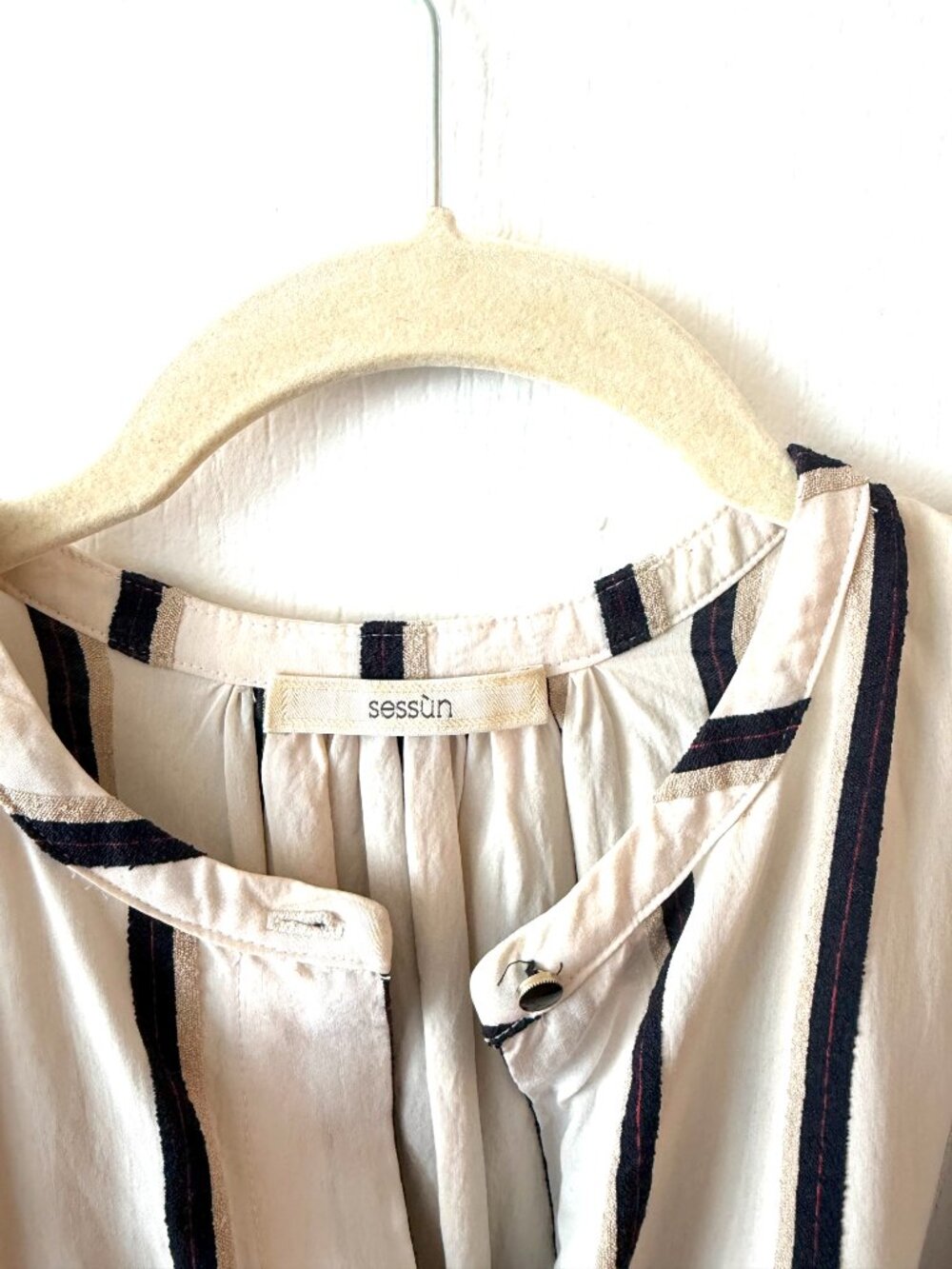 Sessùn "Danny Lyon" Striped Midi Shirtdress Cream Navy - Picture 4 of 5